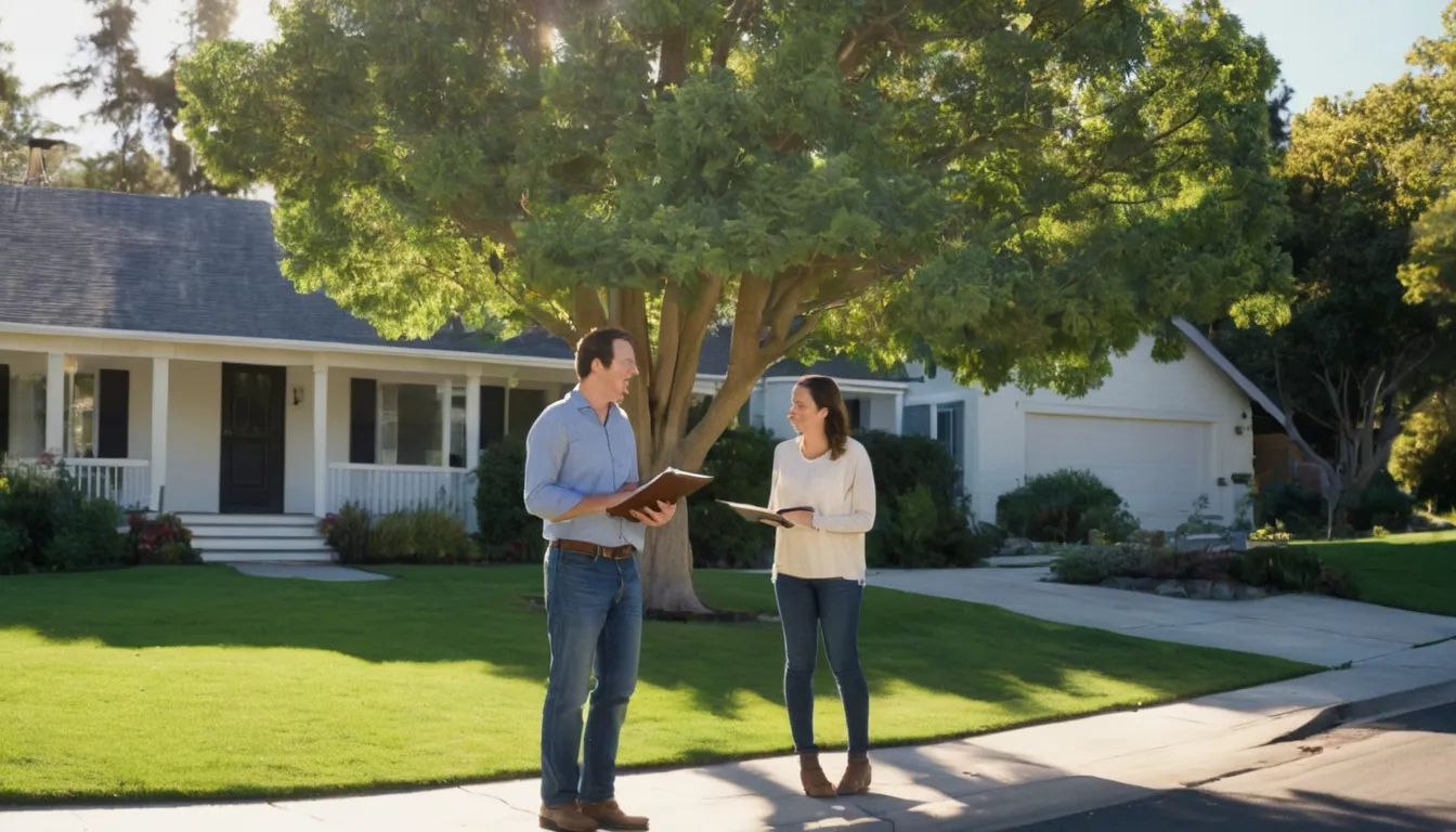 A homeowner reviewing a written tree removal quote with a provider in the San Jose area