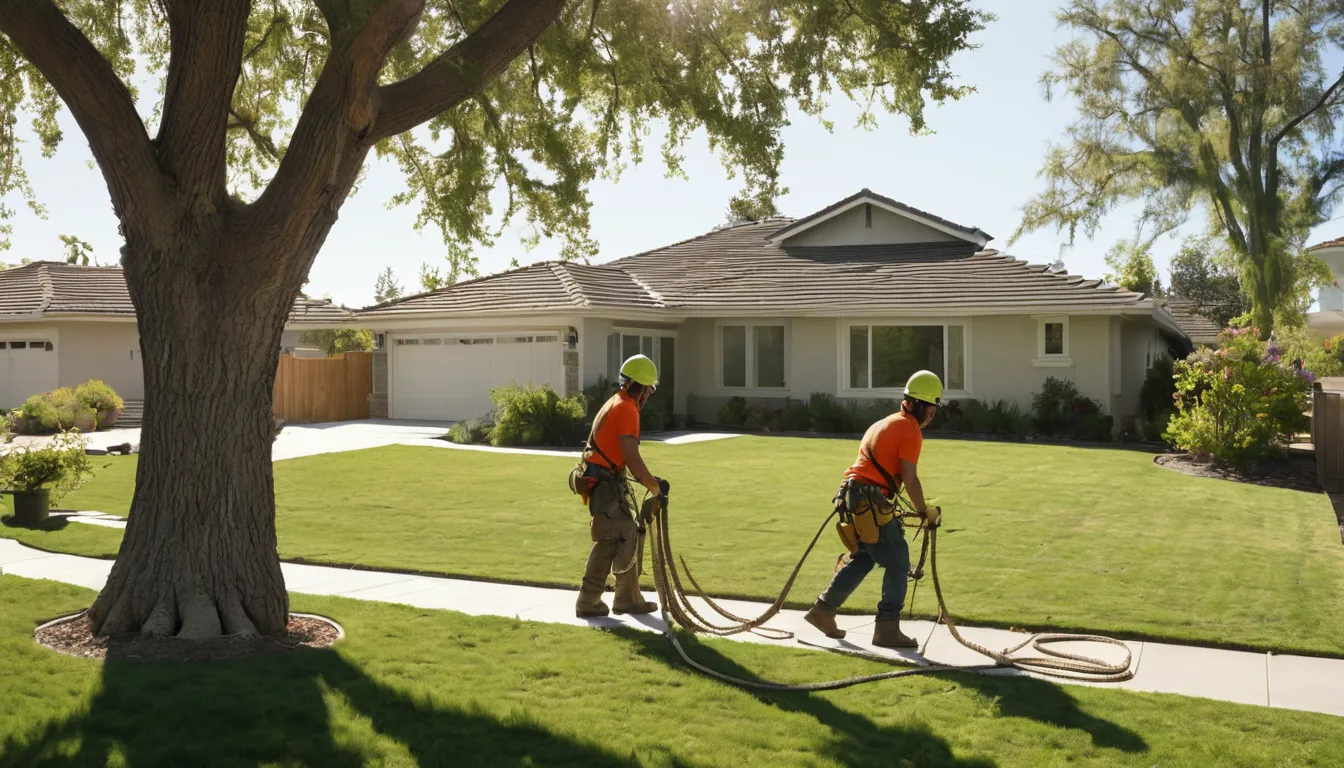 Provider crew safely taking down a backyard tree at a San Jose home